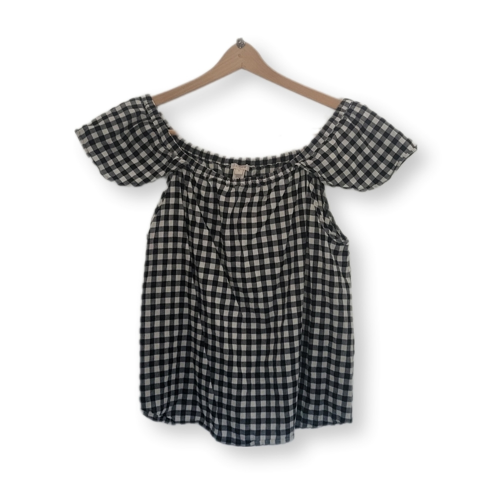 J.Crew Off-Shoulder Gingham Blouse – Lightweight Cotton Peasant Top, Size Med